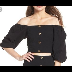 J.O.A. Button Front Off Shoulder Top, Black, NWT